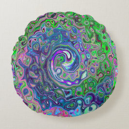 MarLED Lime Green and Lila Abstrakt Retro Swirl Rund Kudde