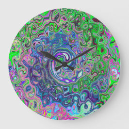 MarLED Lime Green and Lila Abstrakt Retro Swirl Stor Klocka