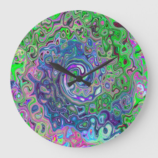 MarLED Lime Green and Lila Abstrakt Retro Swirl Stor Klocka (Framsida)