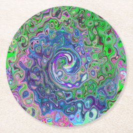 MarLED Lime Green and Lila Abstrakt Retro Swirl Underlägg Papper Rund