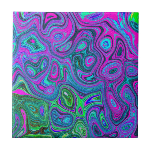 MarLED Magenta och Lime Green Groovy Abstrakt Art Kakelplatta (Framsidan)
