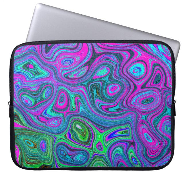 MarLED Magenta och Lime Green Groovy Abstrakt Art Laptop Fodral (Framsidan)