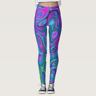 MarLED Magenta och Lime Green Groovy Abstrakt Art Leggings