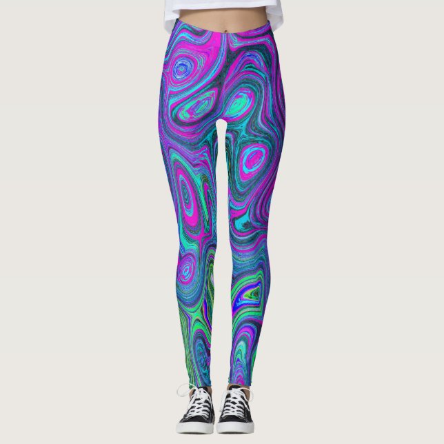 MarLED Magenta och Lime Green Groovy Abstrakt Art Leggings (Framsida)