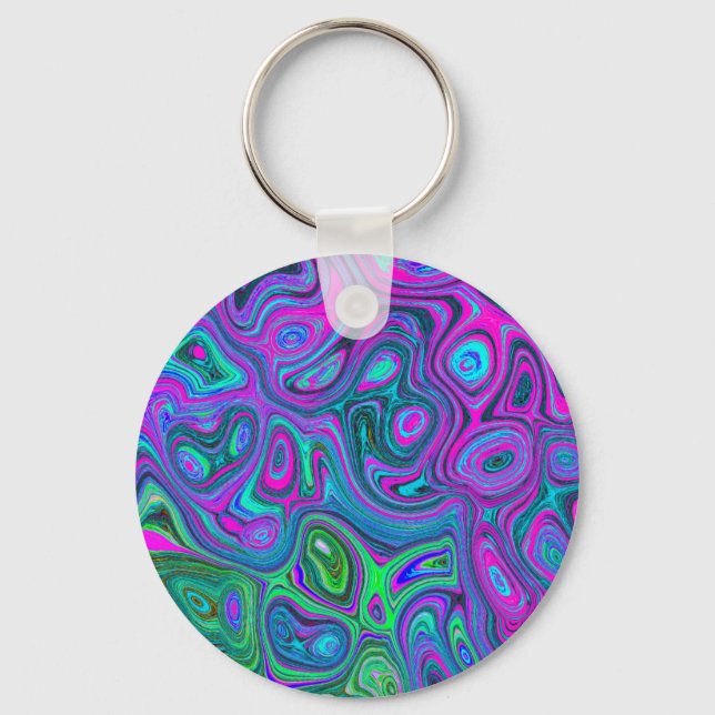 MarLED Magenta och Lime Green Groovy Abstrakt Art Nyckelring (Framsida)