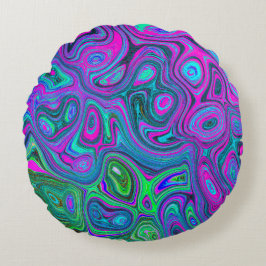 MarLED Magenta och Lime Green Groovy Abstrakt Art Rund Kudde