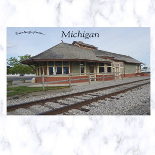 Marlette Tåg Depot Michigan USA Vykort