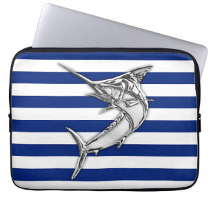 Marlin Fish Chrome på Nautical Rand Laptop Sleeve