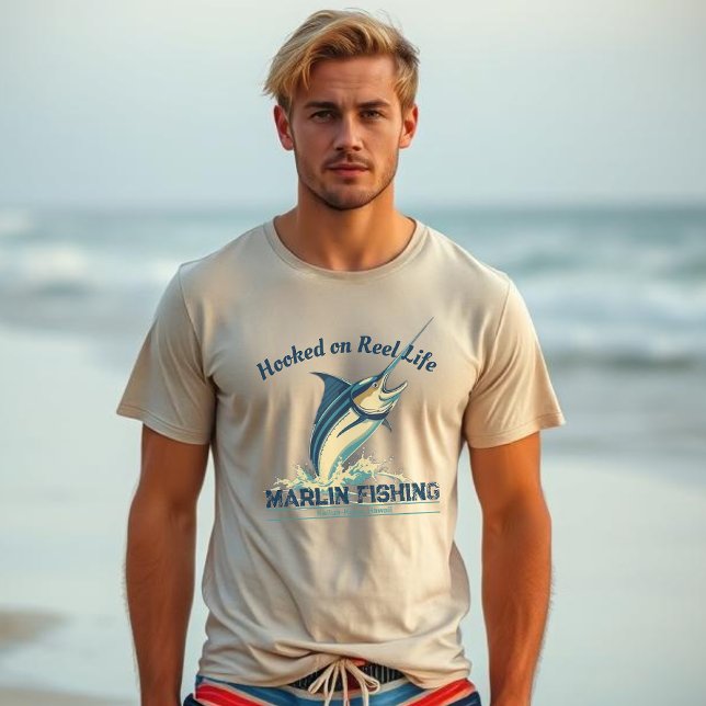 Marlin Fish-Hooking på Reel Life T Shirt (Marlin Fishing Hooked on Reel Life Summer Beach T shirt For Men Fathers Day Fisherman Trend Fishing)