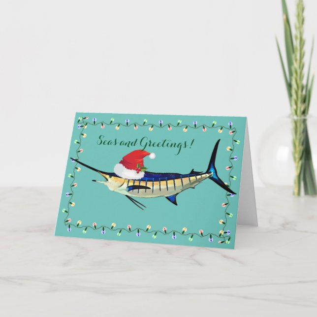 Marlin med kortet för Santa hatthelgdag Helgkort (Framsida)