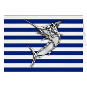 Marlin Swordfish Chrome Stil på Nautical Rand Hälsningskort