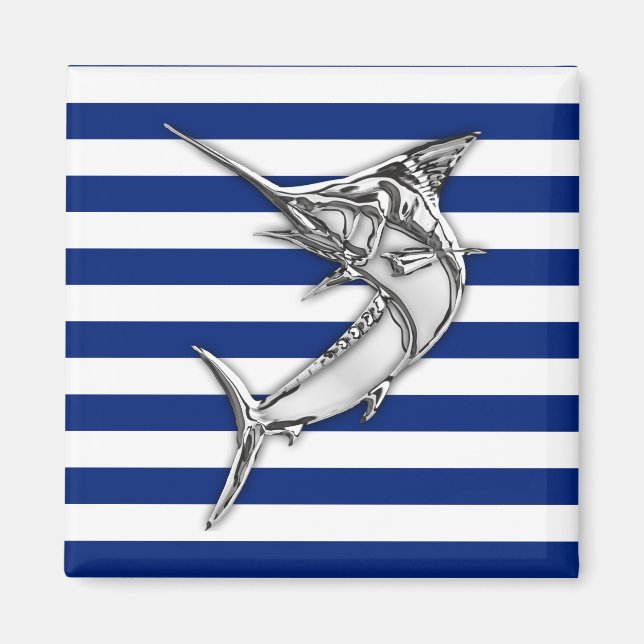 Marlin Swordfish Chrome Stil på Nautical Rand Magnet (Framsidan)