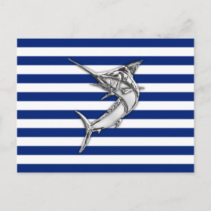 Marlin Swordfish Chrome Stil på Nautical Rand Vykort