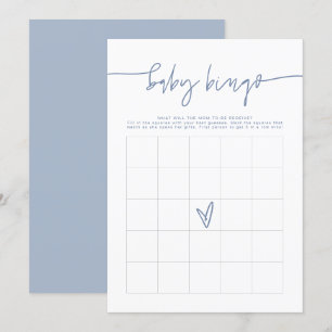MARLO Boho Dusty Blue Baby Shower Bingo Game Card Inbjudningar