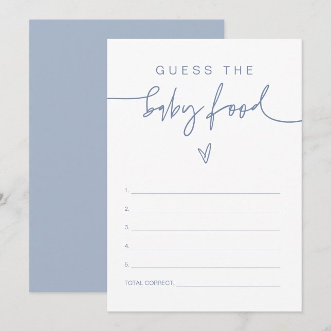 MARLO Boho Dusty Blue Gissa matspelet i Baby Inbjudningar (Fram/baksida)