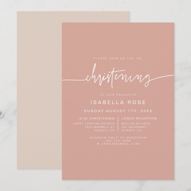 MARLO Boho  Rosa Christening-inbjudan Inbjudningar (Fram/baksida)