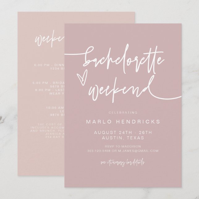 MARLO Dusty Ro Bachelorette Helg Itinerary Inbjudningar (Fram/baksida)