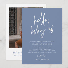 MARLO Modern Boho Dusty Blue Baby Shower Inbjudningar