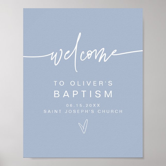MARLO Modern Boho Dusty Blue Baptism Välkommen Poster (Framsidan)