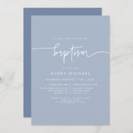 MARLO Modern Boho Dusty Blue Boy Baptism Inbjudningar