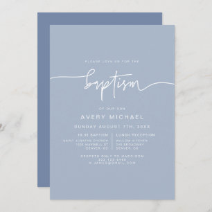 MARLO Modern Boho Dusty Blue Boy Baptism Inbjudningar