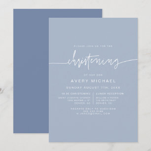 MARLO Modern Boho Dusty Blue Boy Christening Inbjudningar