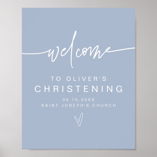 MARLO Modern Boho Dusty Blue Christening Välkommen Poster (Framsidan)