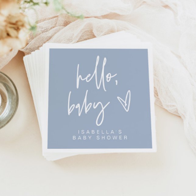 MARLO Modern Boho Dusty Blue Hej Baby Shower Pappersservett (Skapare uppladdad)