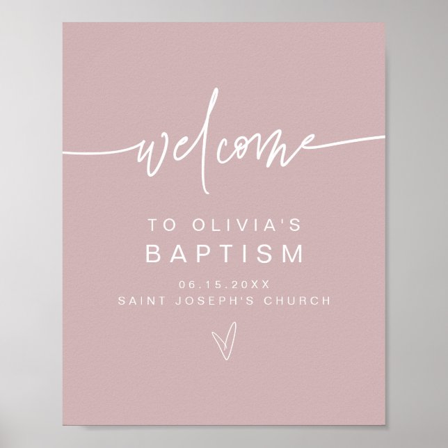 MARLO Modern Boho Dusty Ro Baptism Välkommen Poster (Framsidan)