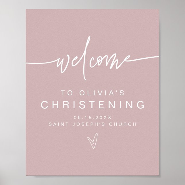 MARLO Modern Boho Dusty Ro Christening Välkommen P Poster (Framsidan)
