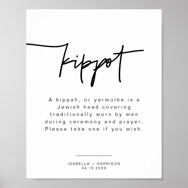MARLO Modern Bold Kippot Kippah Bröllop Poster (Framsidan)