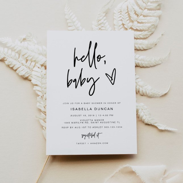 MARLO Modern minimalist Black & White Baby Shower Inbjudningar (Skapare uppladdad)