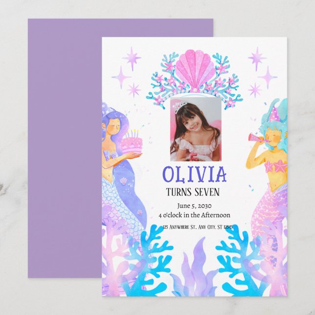 Marmaid-födelsedag Inbjudningar (Fram/baksida)