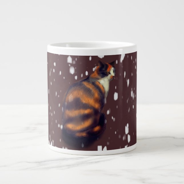 Marmalade-katt i snö-kaffet mugg jumbo mugg (Framsidan)