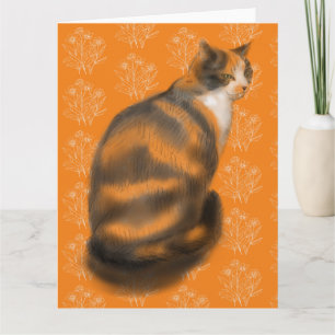 Marmalade-katt med blommigtens bakgrund kort
