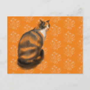 Marmaladkatt med blommig bakgrund helg vykort