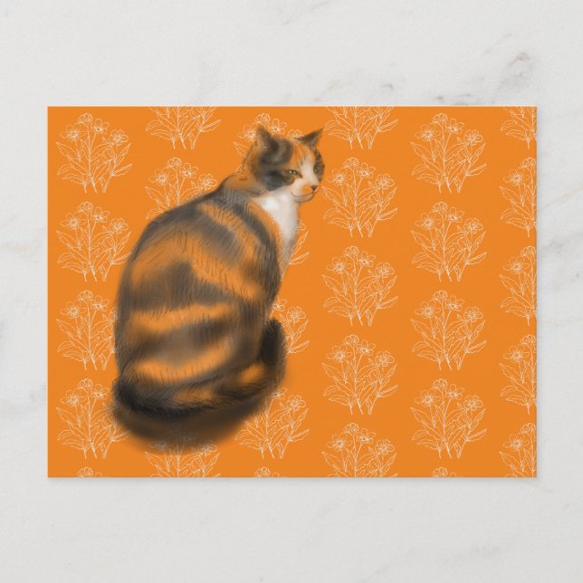 Marmaladkatt med blommig bakgrund helg vykort (Framsida)