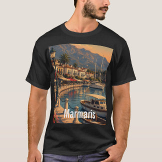 Marmaris Coastal Harbor Retro Art Herr T-Shirt