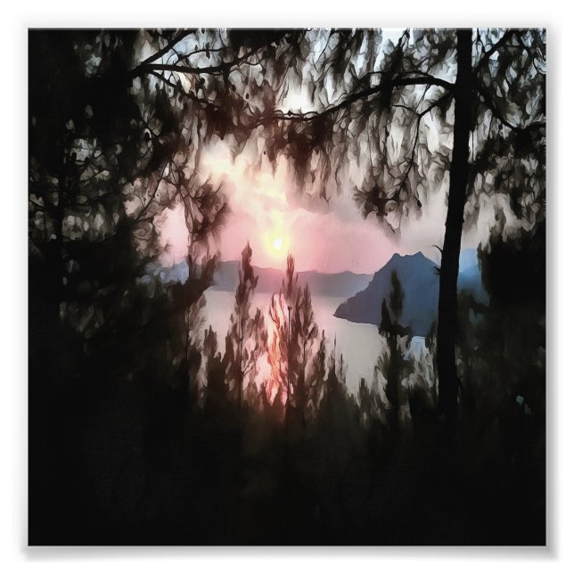 Marmaris Sunset Framad av Handflatan Träd Landskap Fototryck (Framsidan)