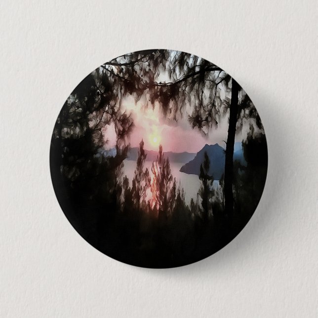 Marmaris Sunset Framad av Handflatan Träd Landskap Knapp (Framsida)