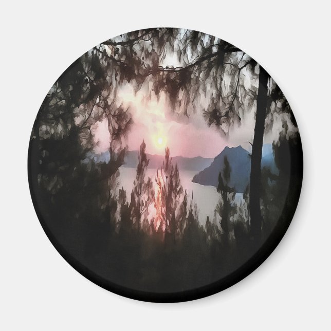 Marmaris Sunset Framad av Handflatan Träd Landskap Magnet (Framsidan)