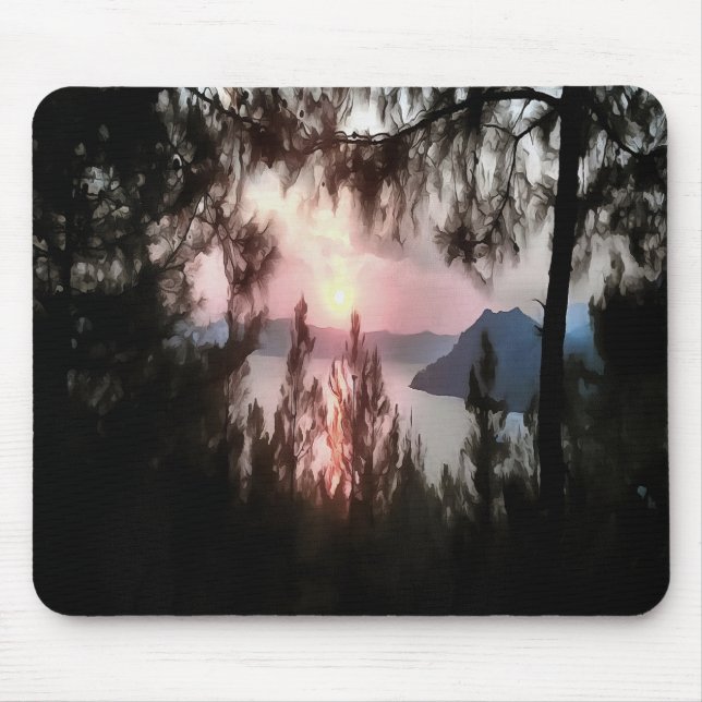 Marmaris Sunset Framad av Handflatan Träd Landskap Musmatta (Framsidan)