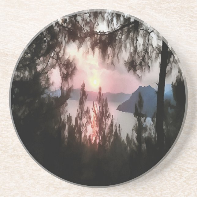 Marmaris Sunset Framad av Handflatan Träd Landskap Underlägg (Framsidan)