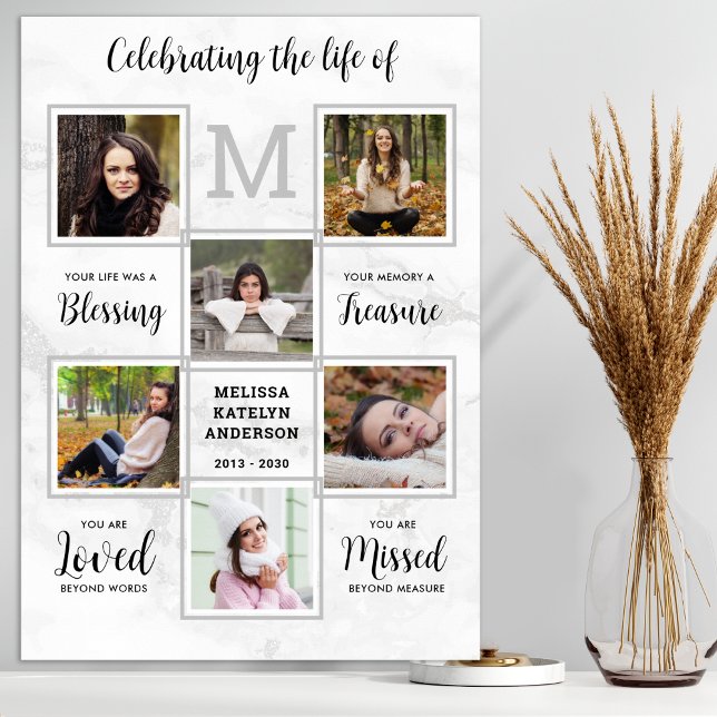 Marmer Minnesmärke Unikt 6 Fotos Kollage Begravnin Poster (Skapare uppladdad)