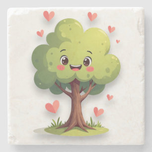 Marmer Stenkopp Valentine Dag Träd RedHeart Stenunderlägg