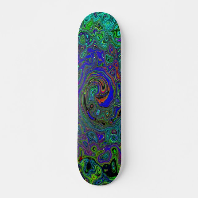 Marmerblå och akmarin Abstrakt Retro Virvel Mini Skateboard Bräda 18,5 Cm (Framsida)