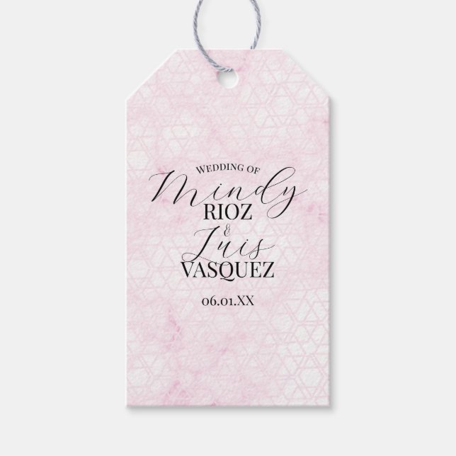 Marmor Abstrakt Rosa Bröllopsskrift Svart Presentetikett (Framsidan)