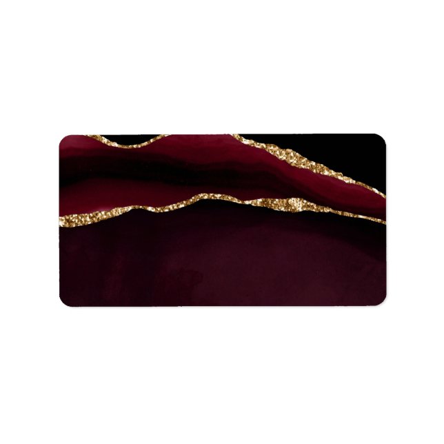 Marmor Agat Chic Svart Lila Guld Glitter Adressetikett (Framsidan)