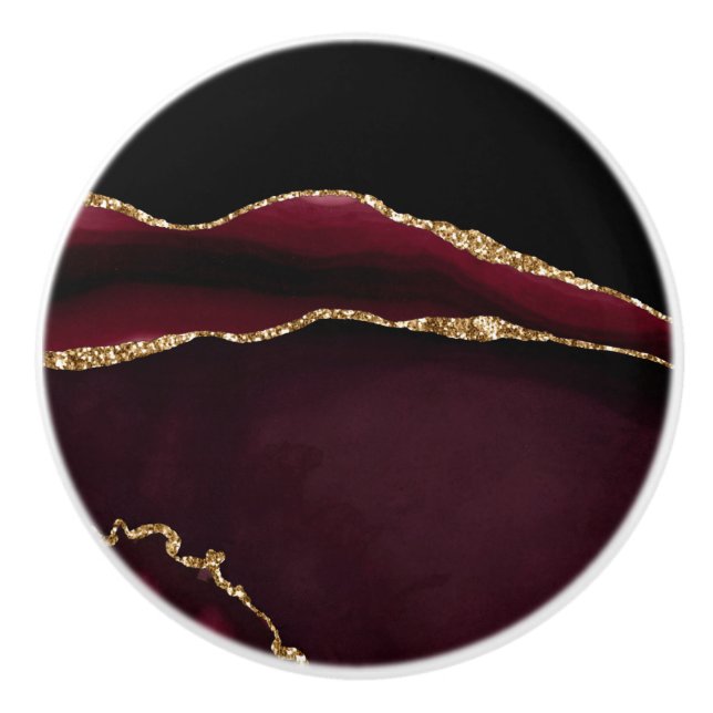 Marmor Agat Chic Svart Lila Guld Glitter Knopp (Framsidan)