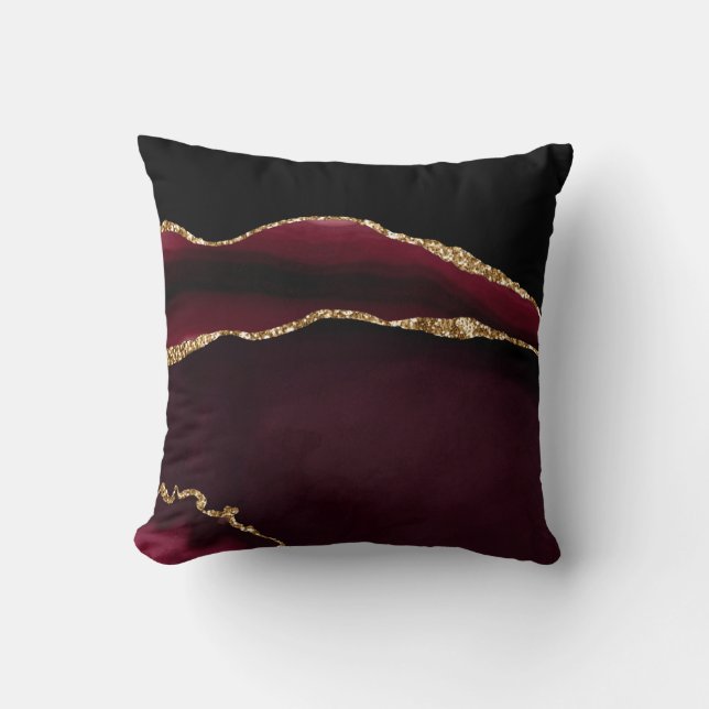 Marmor Agat Chic Svart Lila Guld Glitter Kudde (Framsida)